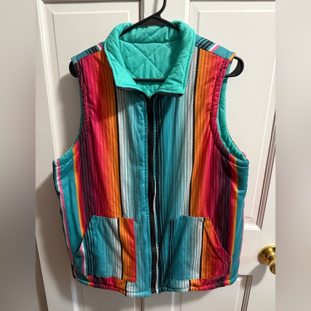 Ladies Crazy Train Multicolor Striped Reversible Quilted Serape Vest